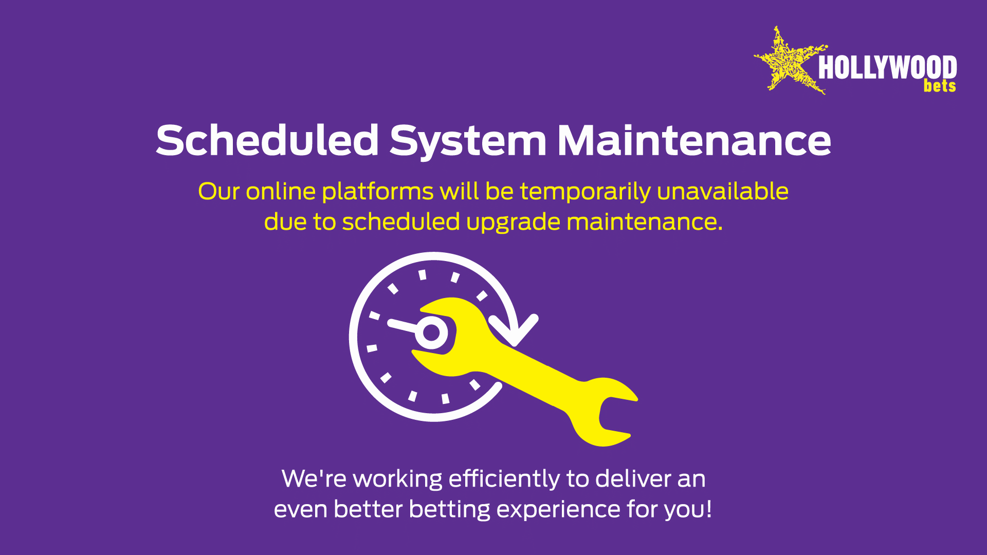 Hollywoodbets scheduled system maintenance notice